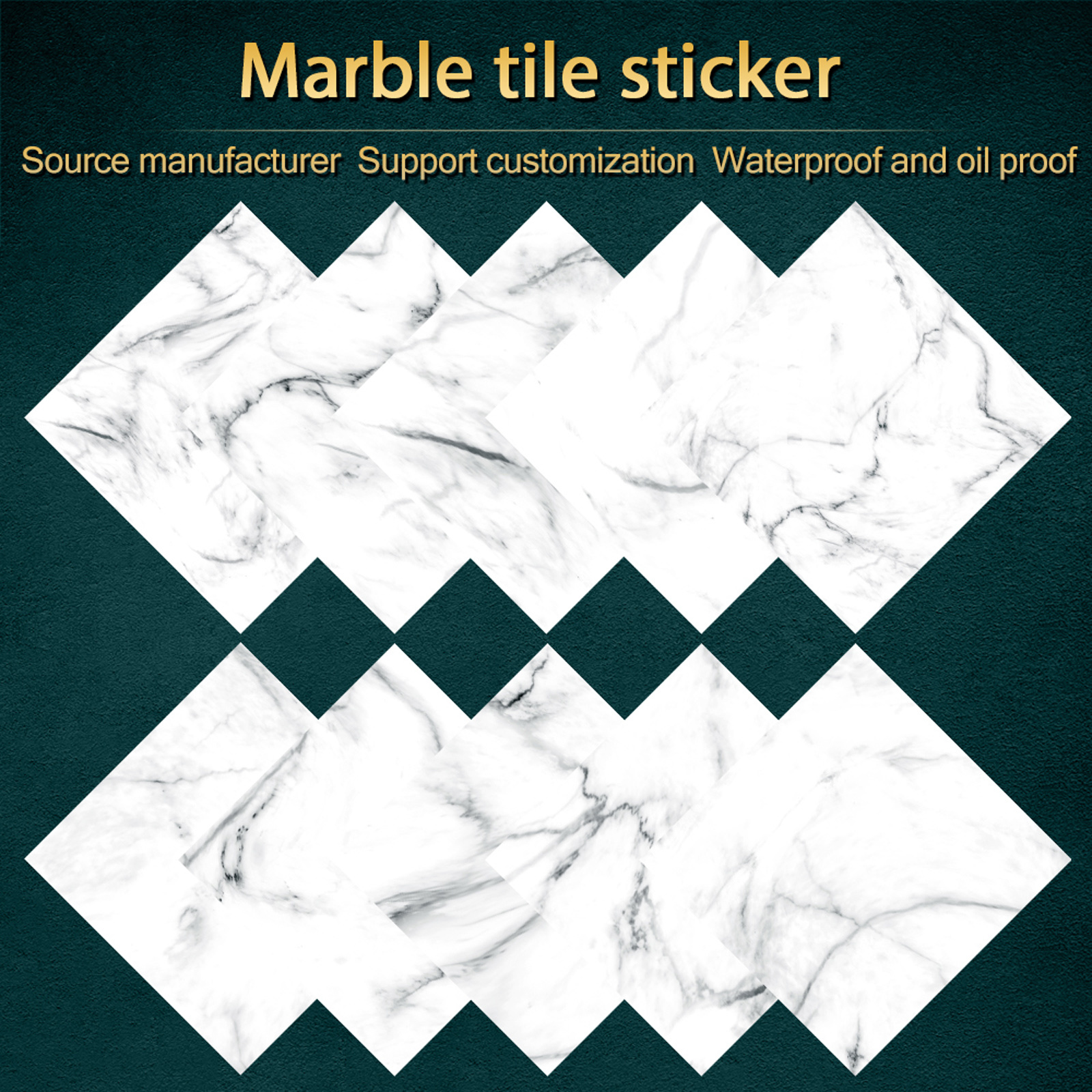 

10pcs Waterproof Marble Tile Stickers - Self-adhesive Vinyl Tiles For Bathroom Floor - 12x12 Inches - Peel And Stick - Easy To Install And Remove - Durable And Long-lasting