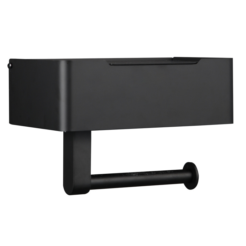Stainless Steel Matte Black Wall Mount Toilet Paper Holder with Shelf