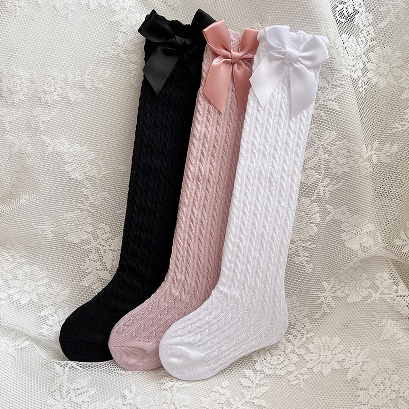 Calcetines altos de algodón para niñas de 3 a 12 años, 6 pares, 6 pares, 6  colores, 6 pares - 6 colores