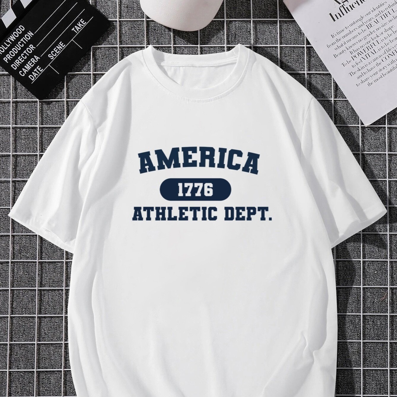 

2022 Autumn&winter New Men's Casual Fashion Crew-neck White T-shirt With 'america Athletic Dept' Print