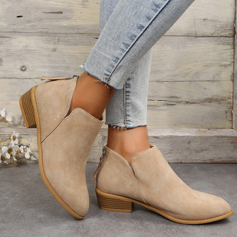 tan booties low heel