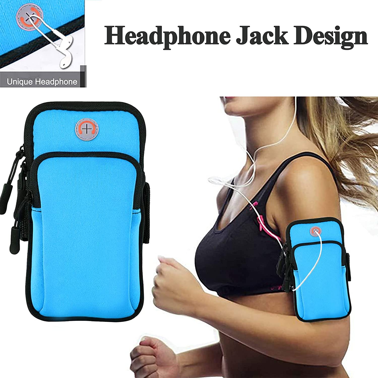 Cell Phone Running Armband With Zipper Pocket Armband Case Running Holder For IPhone 16 Pro Max/15/14 Pro Max/13/12 /11 Pro Max/XS/XR, Galaxy S20 S10,Sweatproof Arm Band With Card/Key Bag