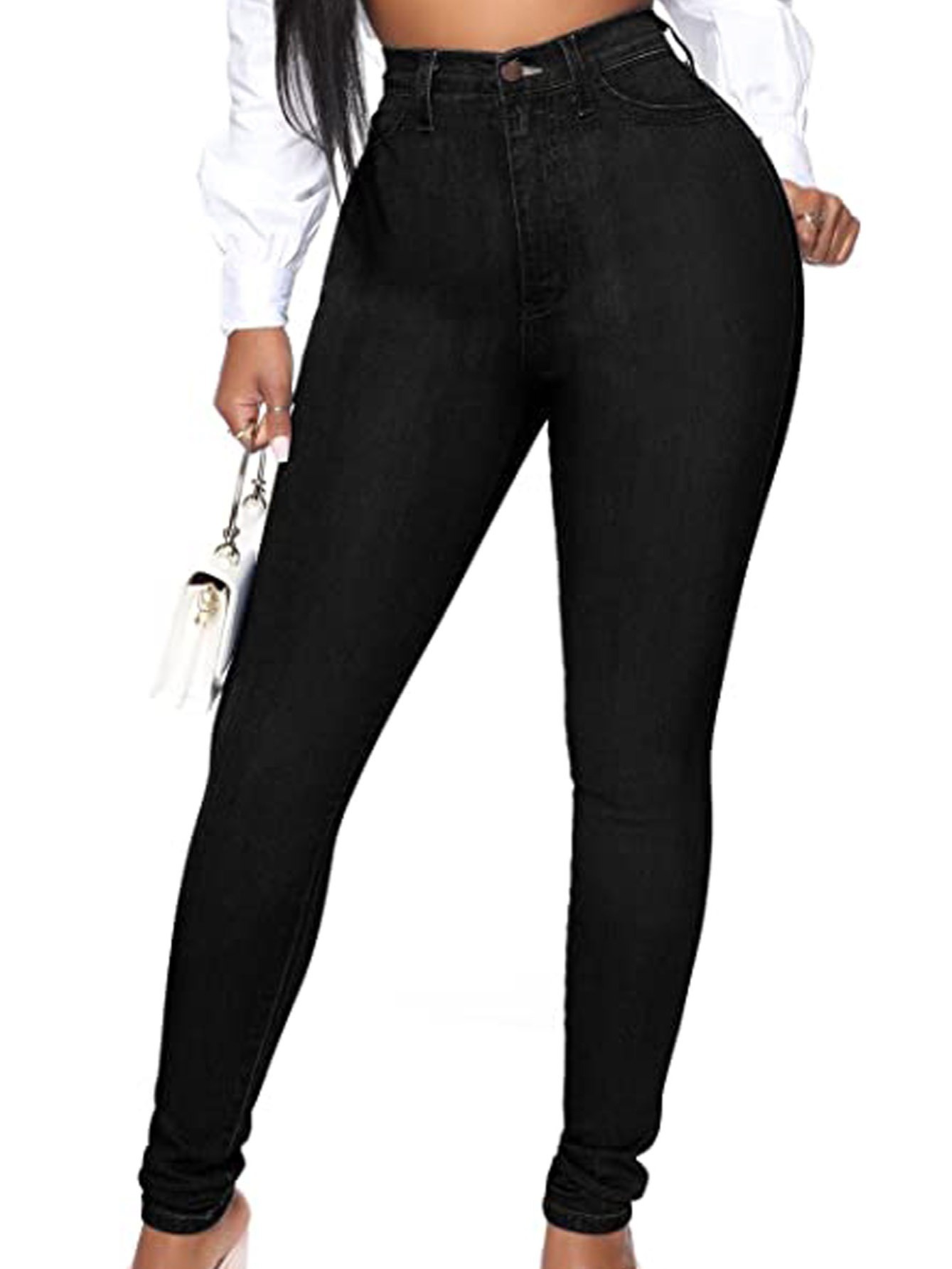 Jeans ajustados de cintura alta sexy negros, pantalones de mezclilla  informales de tiro alto ajustados de alta elasticidad, jeans y ropa de  mezclilla