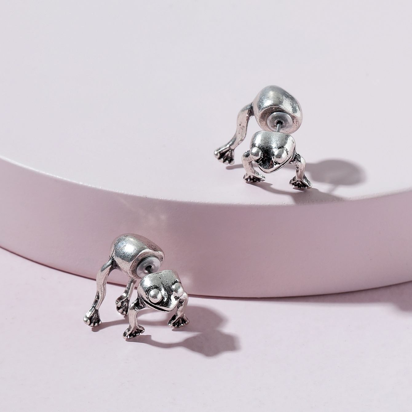 Vintage Frog Front & Back Earrings, 14K Plated