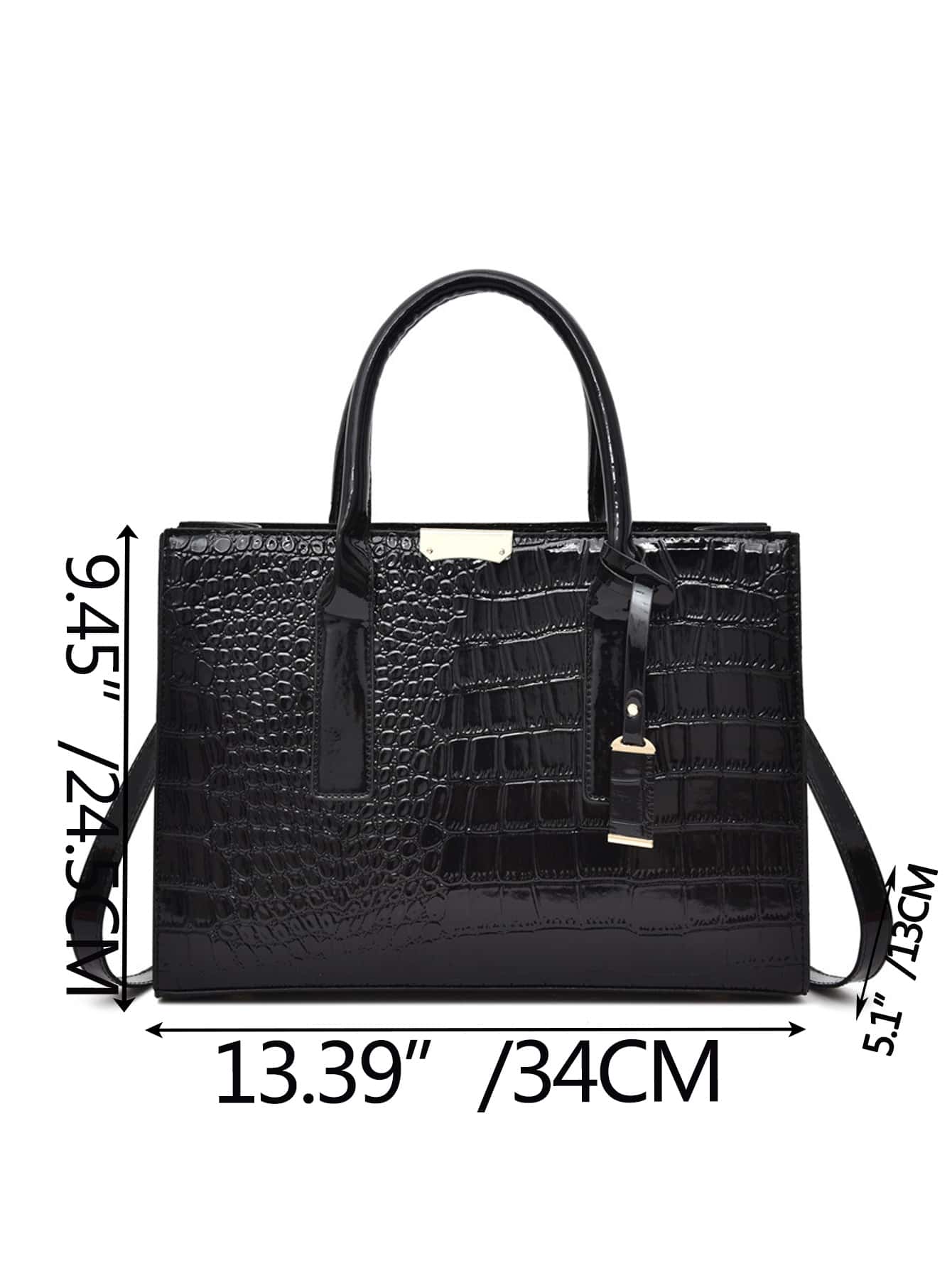 Black Faux Croc Zip Tote