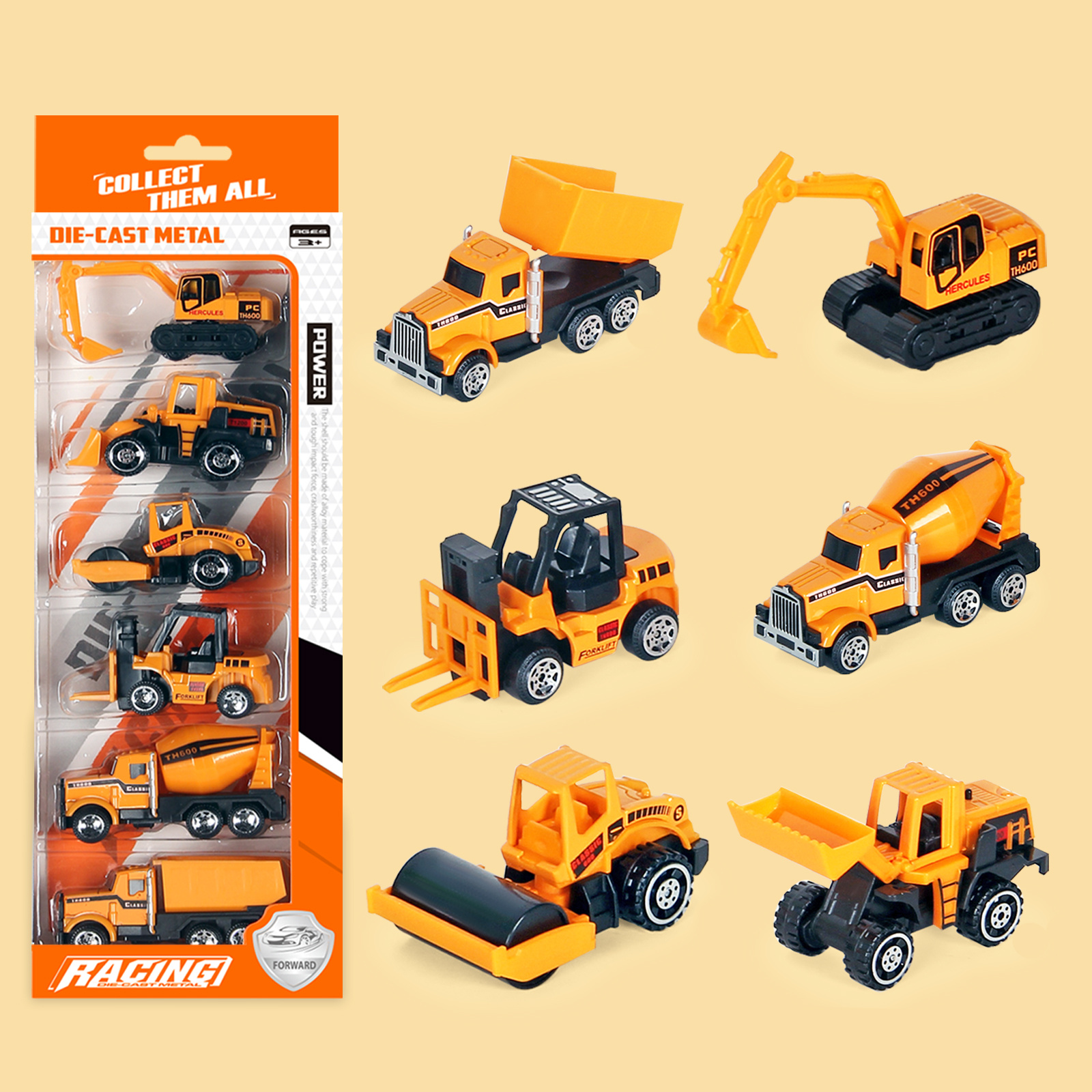 6 Set Toy Construction Vehicles Assorted Trucks Car Toy Friction