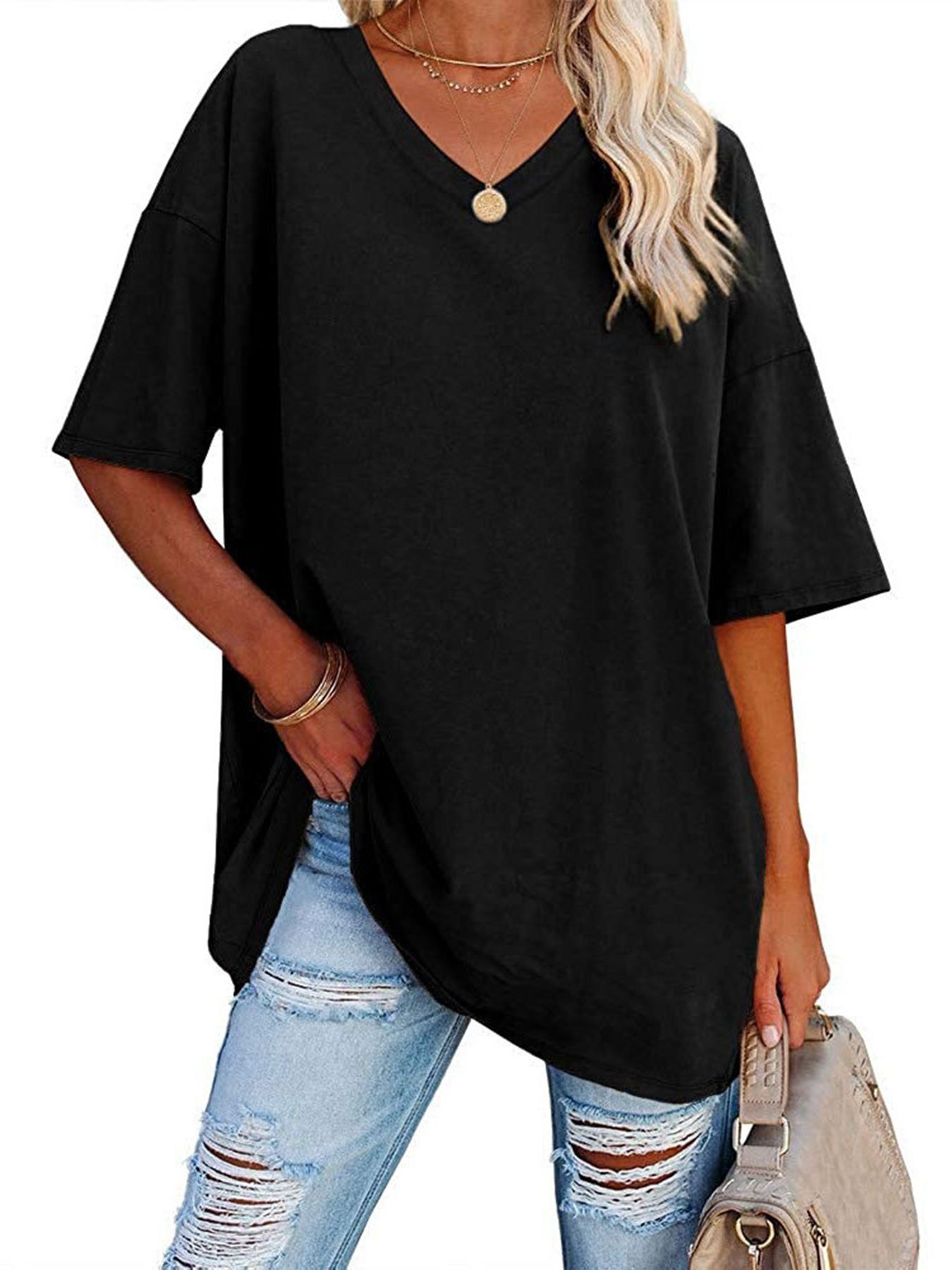 Solid Asymmetrical Blouse Casual V Neck Short Sleeve Comfy - Temu