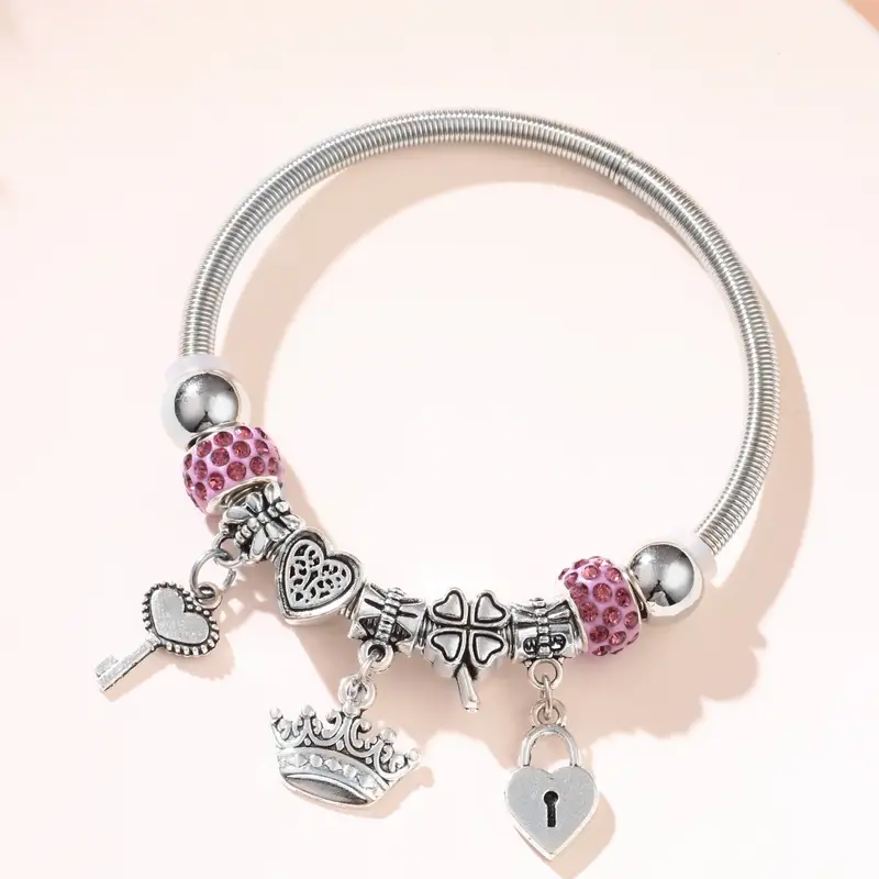 Key & Lock Charm Bangle, Chain Beaded Beads Bracelets for Women Summer Romantic Gift Fashion Accessories Bracelet for Women,SUN/UV Protection,Temu
