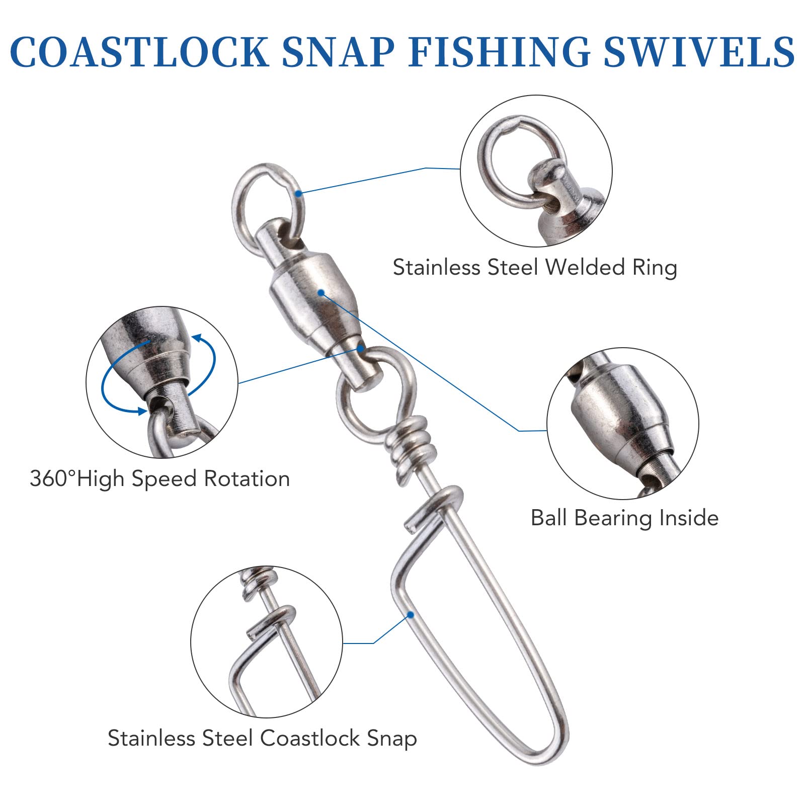 Goture Fishing Swivels, 100pcs Snap Swivels Fishing Tackle