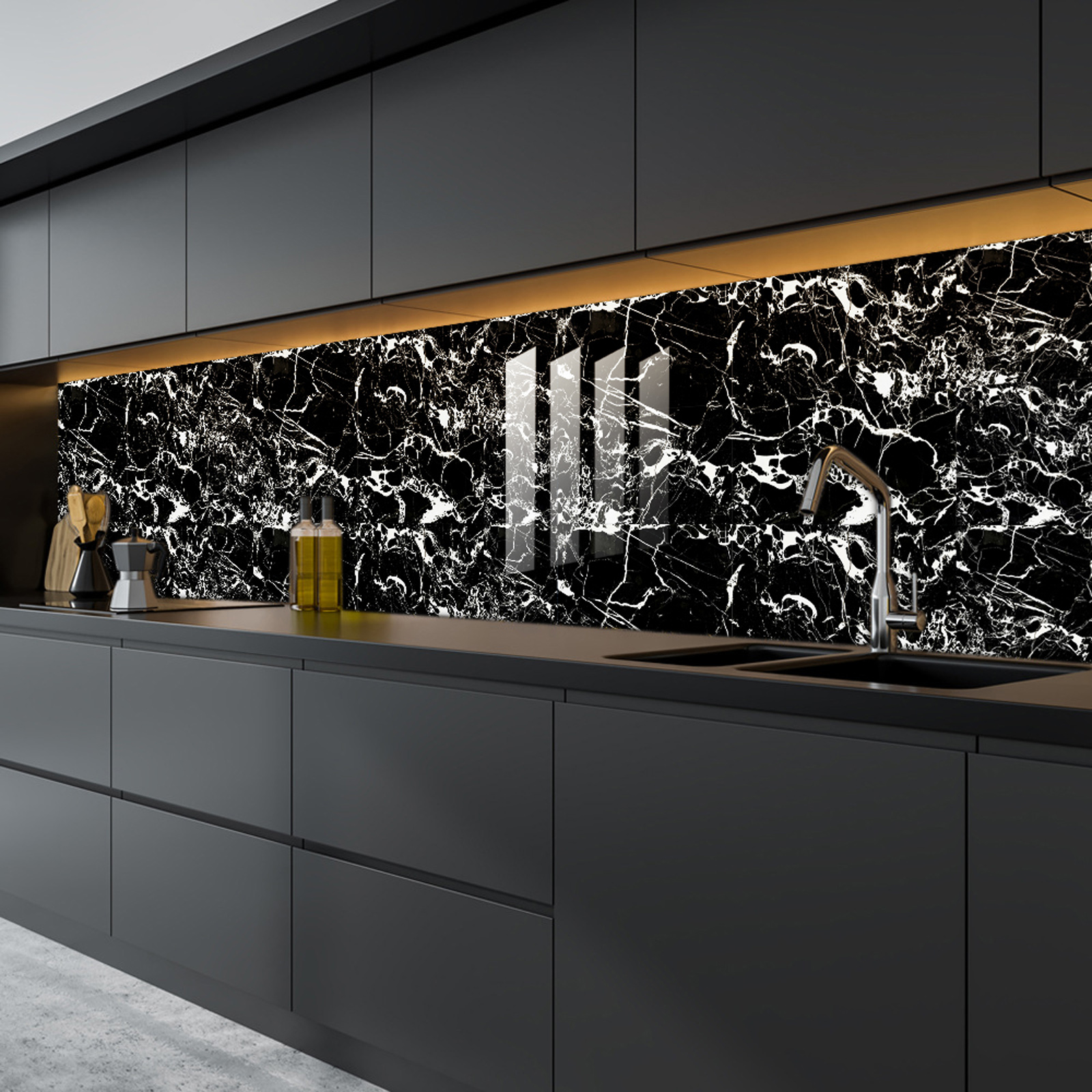 10pcs Black Gold Marble Brick Self-adhesive Bath Kitchen Wall