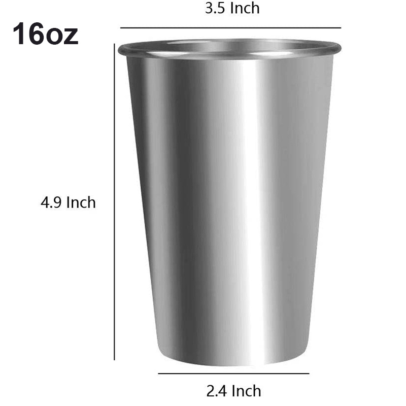 6 Packs 16oz Drinking Glasses Kids Stainless Steel Cups with