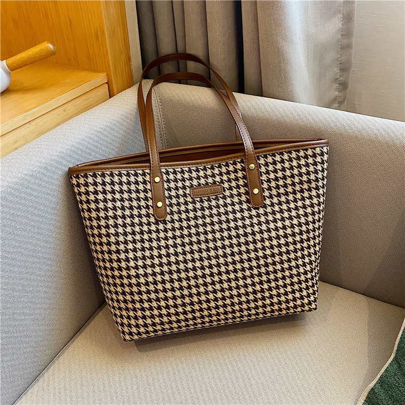 Houndstooth Pattern Large Capacity Tote Bag, Handbag, Women's Shoulder Bag, Commuter Bag, 13.99, No Pattern, One Black,Temu