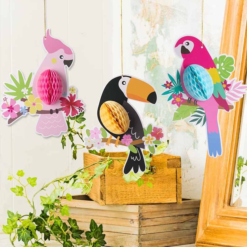 Hawaiian Tropical Parrot Bird Honeycomb Hanging Party - Temu