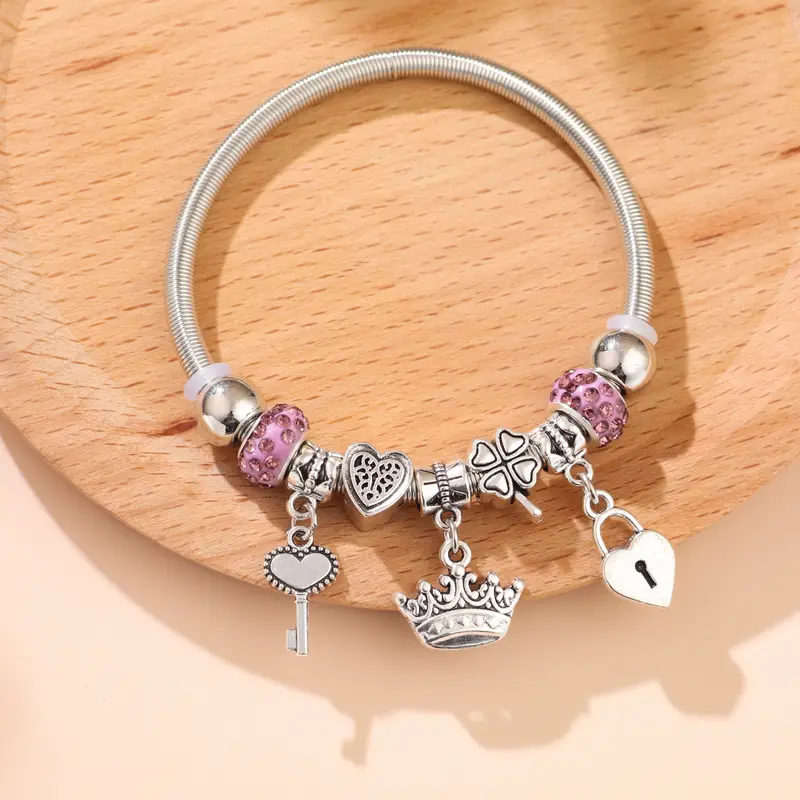 Key Lock Charm Bangle Chain Beaded Beads Bracelets Women - Temu