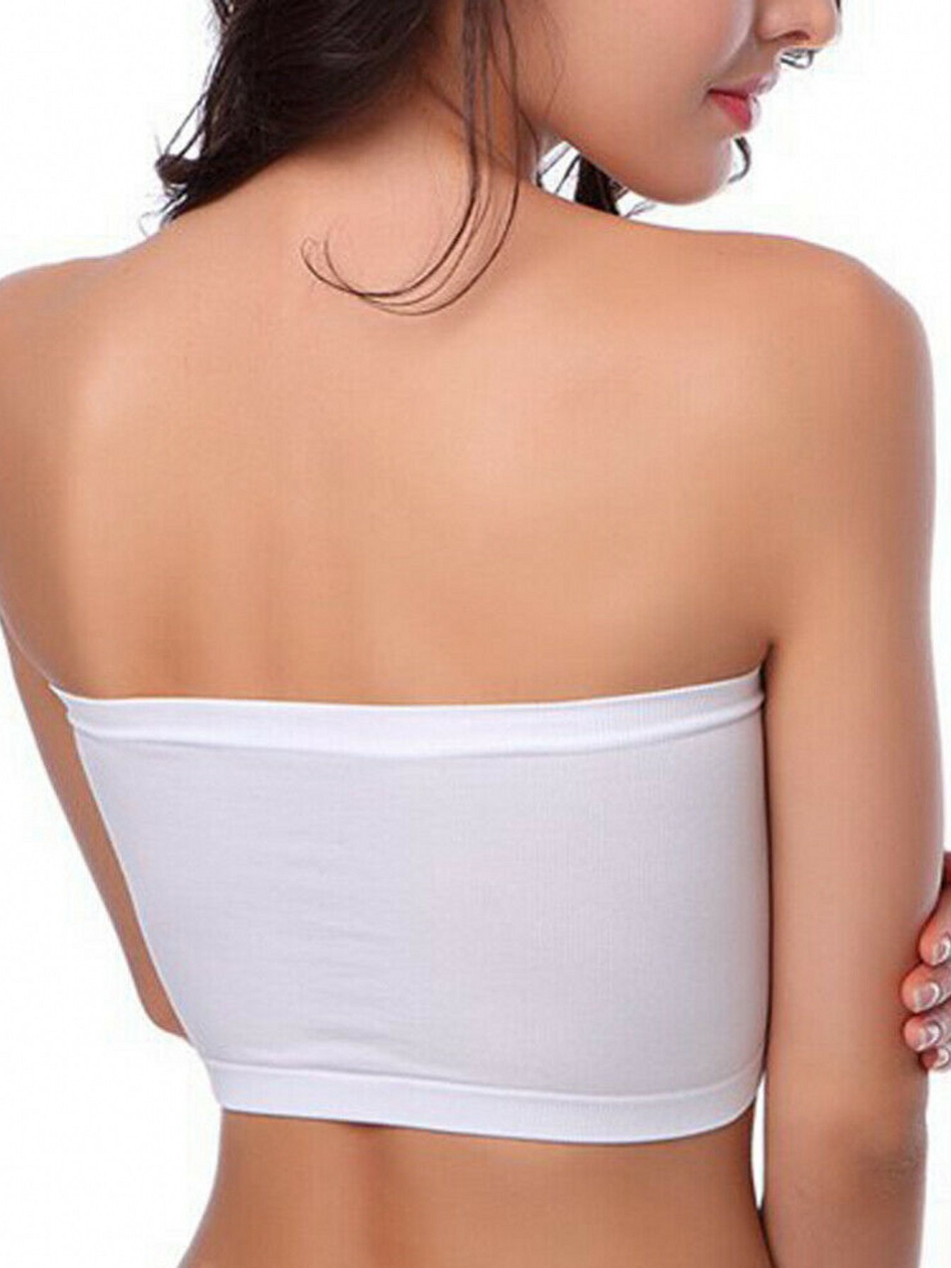 Generic Seamless large-size one-piece tube top with chest pad female beauty  back thread wrapped chest spaghetti strap underwear sling bra caramel XL