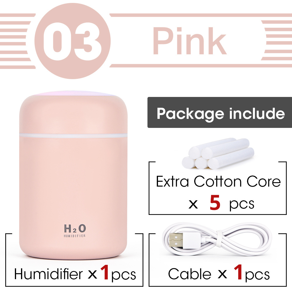 Gemdeck 300ml Mini Air Humidifier Ultrasonic Aroma Essential Oil Diffuser  Auto Shut-off USB Mist Sprayer Home Car Air Humidifier Light Pink 
