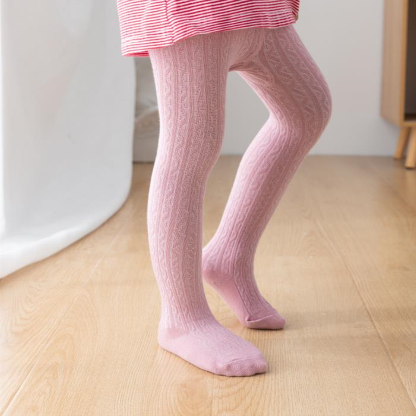 Toddler Little Girls Cotton Tights Footed Spring & Autumn Cable Knit  Legging Pantyhose Stocking