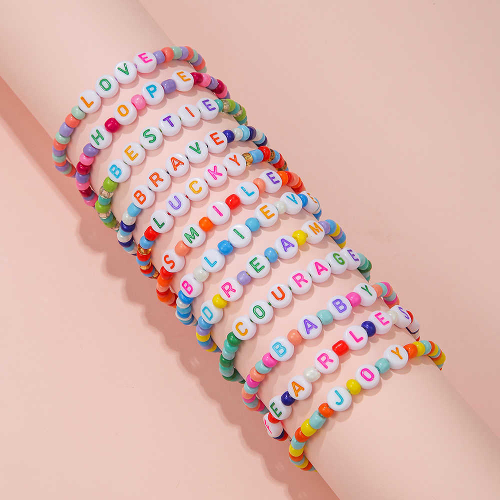 Heart Elastic Beaded Bracelet Set Candy Color Stackable Hand - Temu
