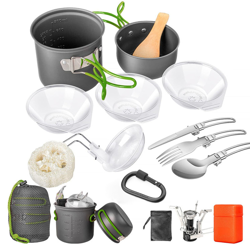 Adviarsim Outdoor Aluminum Camping Cookware Mess Kit,Folding Cookset  Camping Teapot and Pan,Non-Stick Lightweight Pots, Pans with Mesh Storage  Bag for