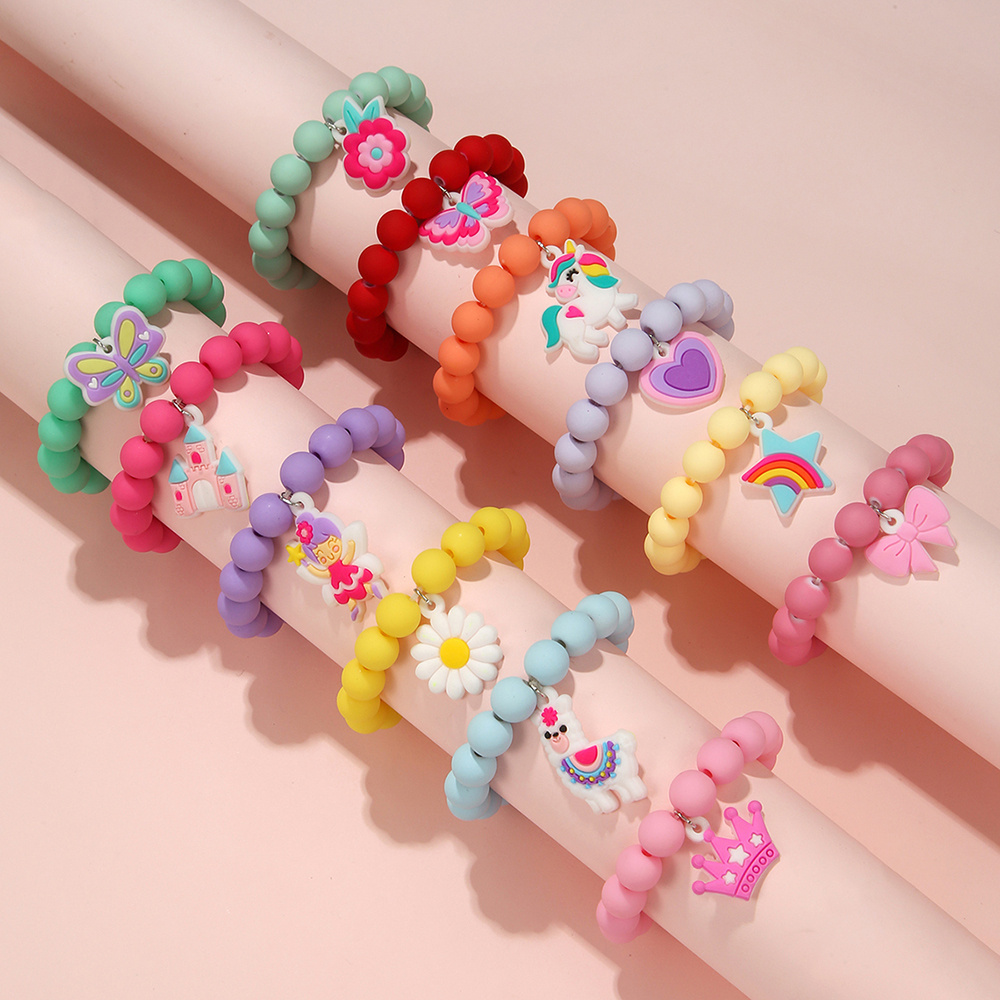 GC 12 pulseras para niñas, joyería para niños, lindo unicornio sirena  animal colgante colorido pulseras de cuentas de madera princesa juegos de
