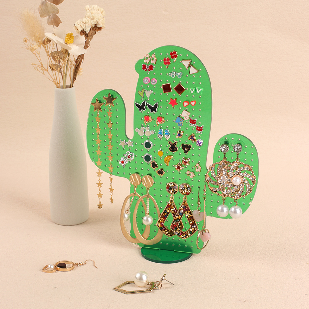 Buy 465 Holes 1pc Acrylic Green Cute Cactus Earring Holder Earrings Jewelry Storage Board