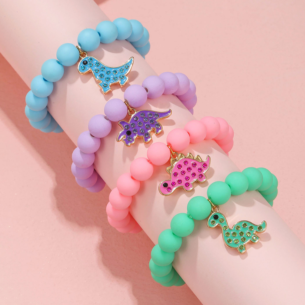 

4pcs Bracelet For Girls, Cute Dinosaur Pendant Colorful Bead Bracelet, Ideal Choice For Gifts