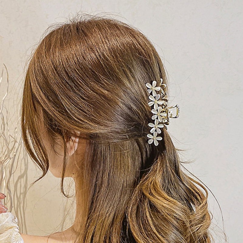 

Vintage Rhinestone Hair Claw Flower Thick Hair Clip Strong Nonslip Metal Hair Styling Accessories For Women And