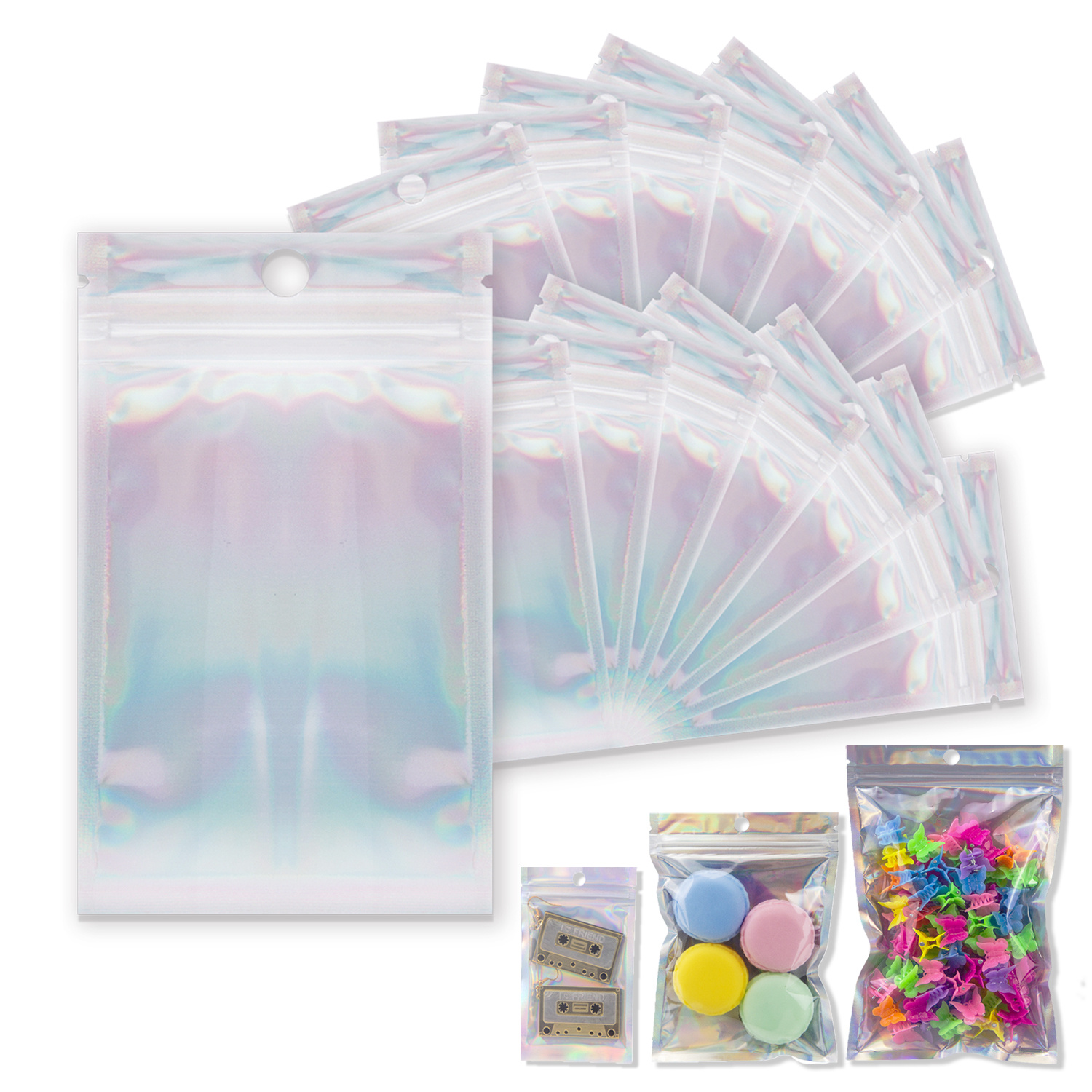 Resealable Laser Pattern Mylar Bags Front Window Smell Proof