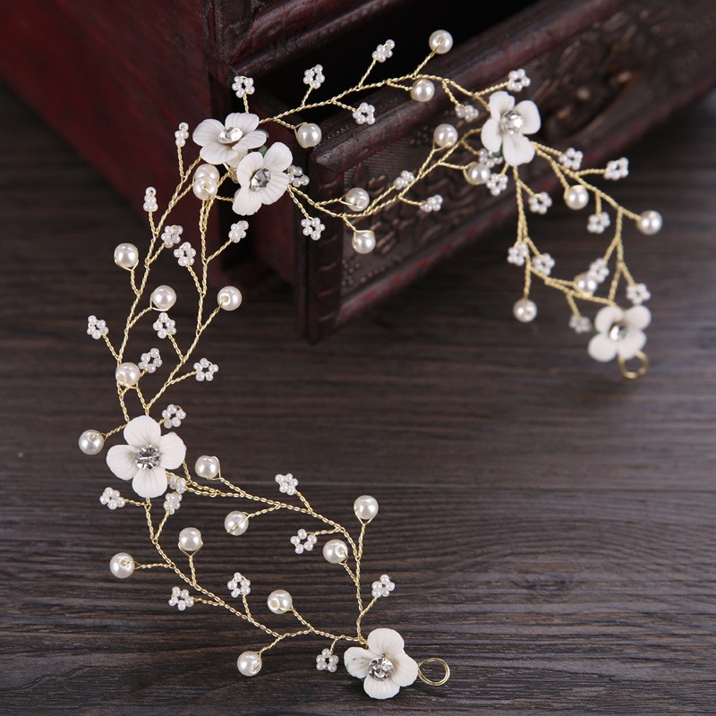 Flower Faux Pearl Headbands Woven Veil Wedding Accessories - Temu