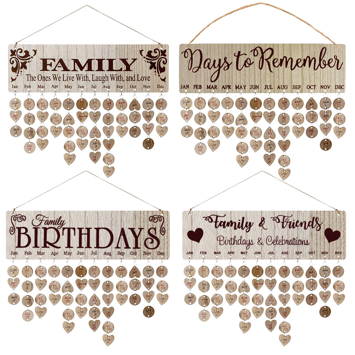

1pc Family Birthday Board, Diy Wooden Calendar Wall Hanging Birthday Reminder Plaque, With 100 Wooden Tags, Great Gift For Mom Grandma, Birthday