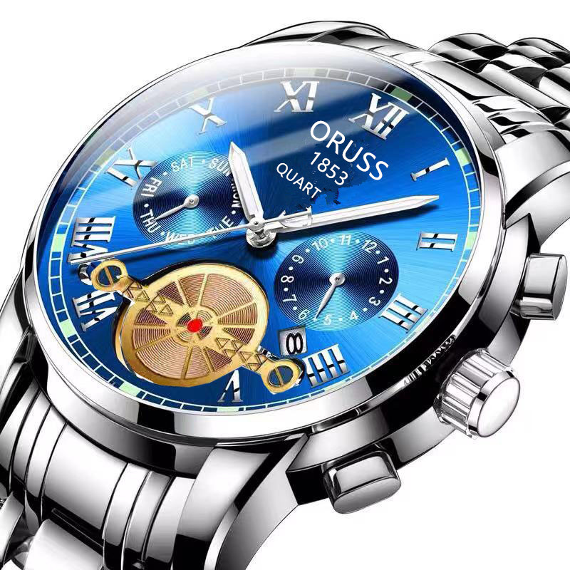 2022 new watch mens luminous waterproof high end temperament trend mens watch calendar steel band large dial details 1