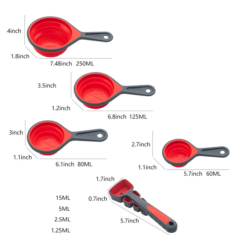 4/8Pcs Silicone Measuring Cup Measuring Spoon Collapsible Baking