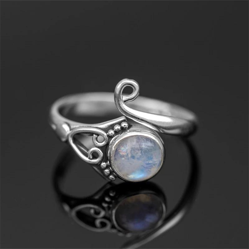 

Boho Women Inlaid Moonstone Alloy Open Ring Fashion Women Anniversary Party Gift Jewelry