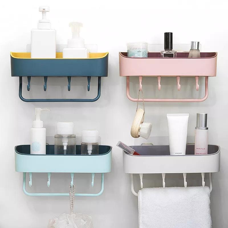 1pc Bathroom Organizer Rack Plastic Rectangular Wall Shelves Shower