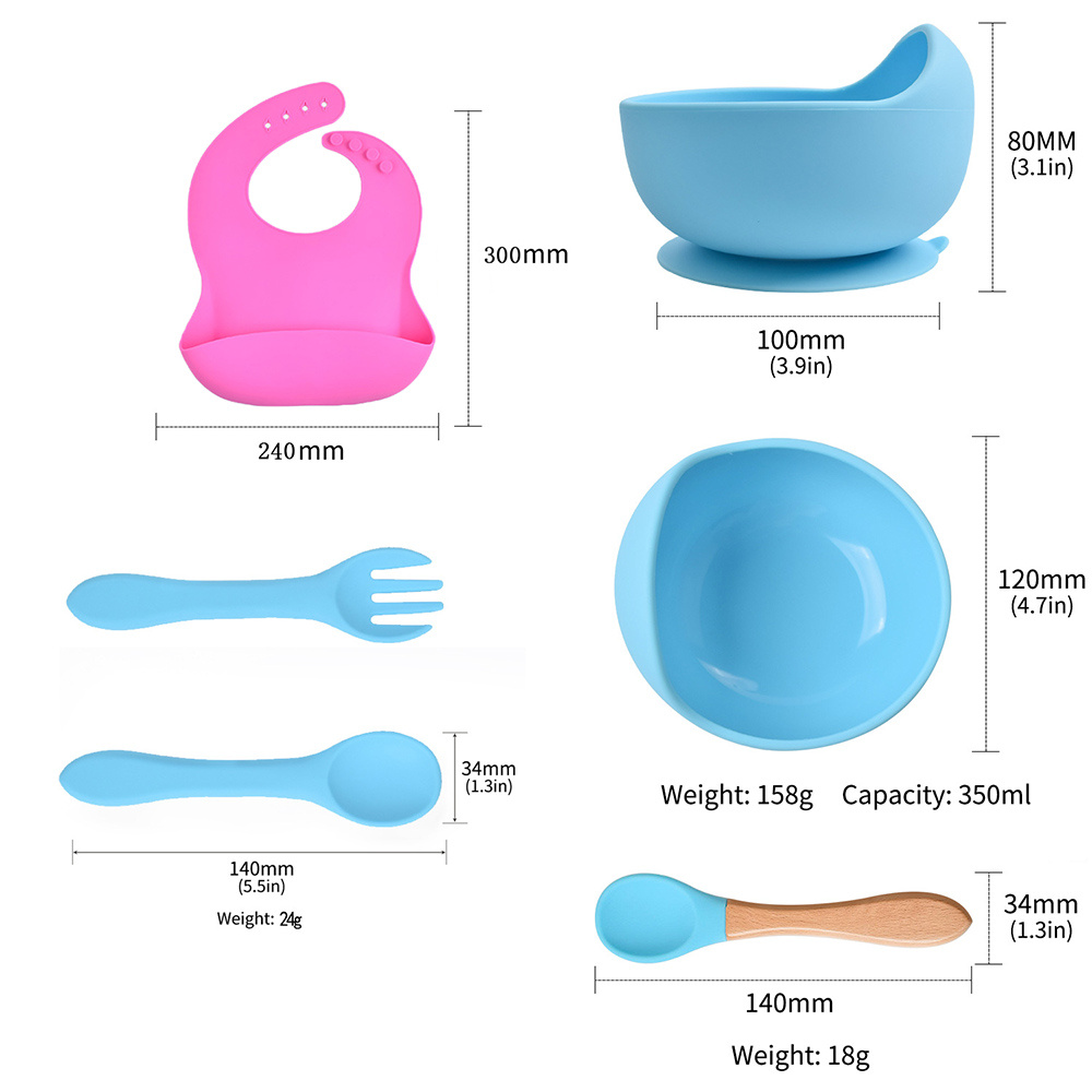 Silicone Baby Plates Spoons Forks Bib Bowls Dish Cup Child Feeding