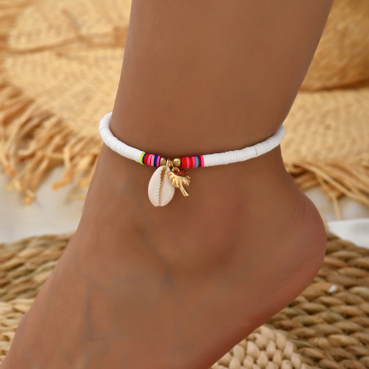 

1pc Lady Character Softness Pottery Scallop Coconut Pendant Anklet Women's Fine Jewelry