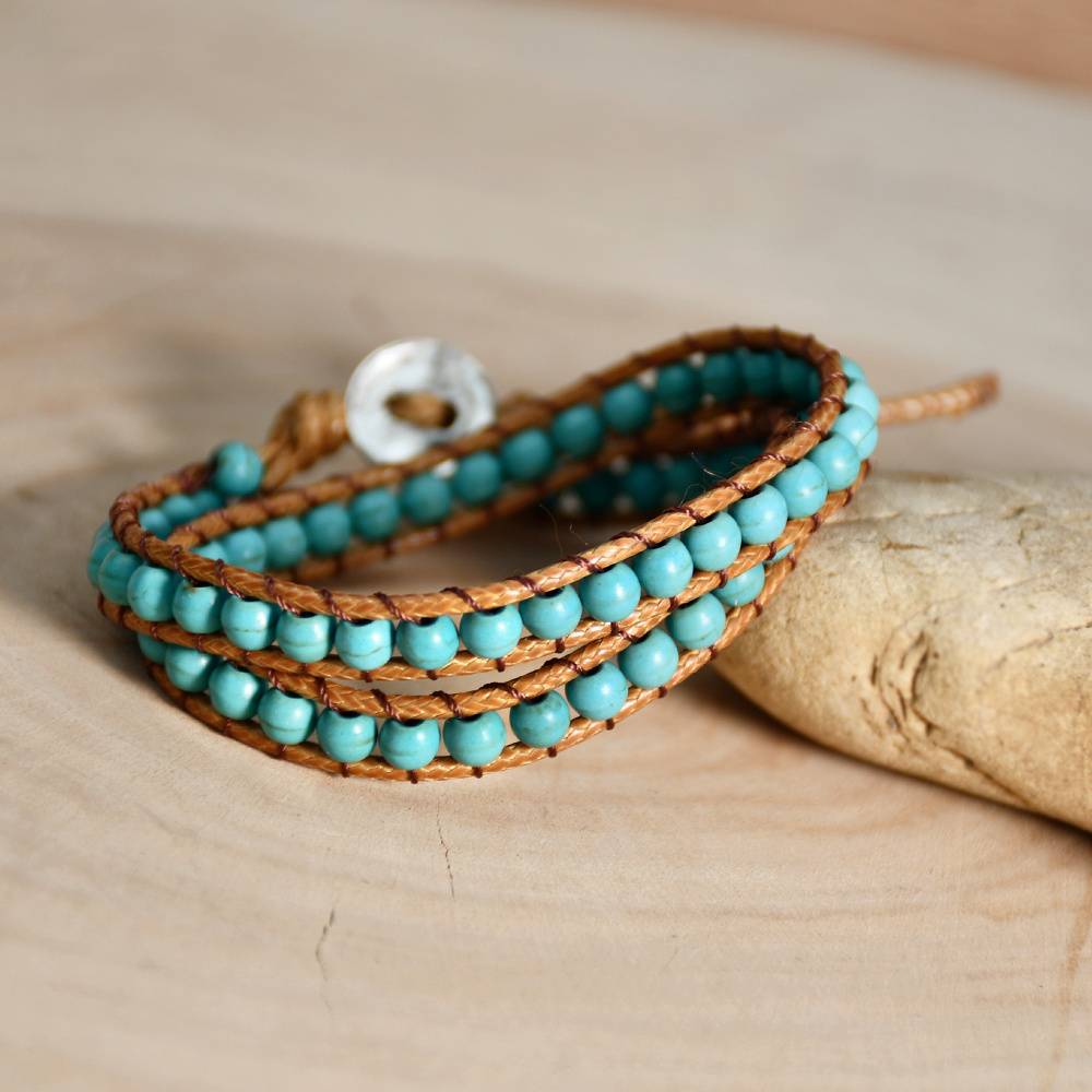 Women's Turquoise Beaded Wrapped Double Layered Bracelet