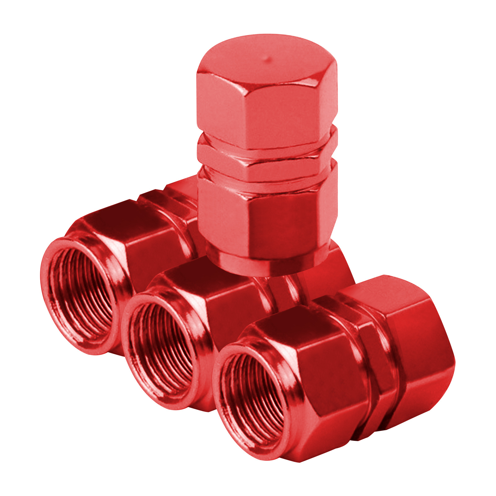 Upgrade Your Car's Look with 4pcs Red Metal Hexagonal Tire Valve Caps!