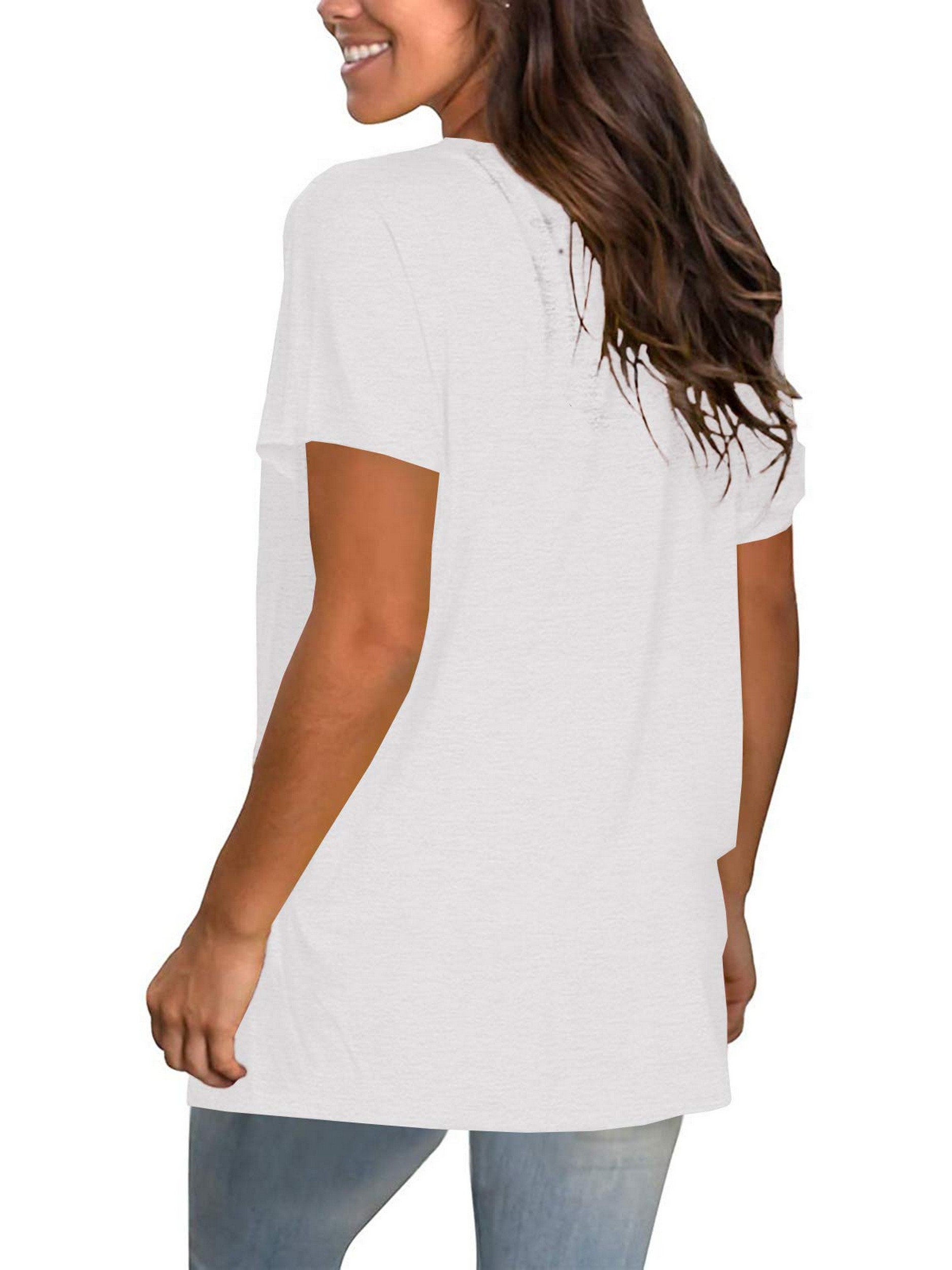 Short Sleeve Shirts Women Crewneck Casual, White Button