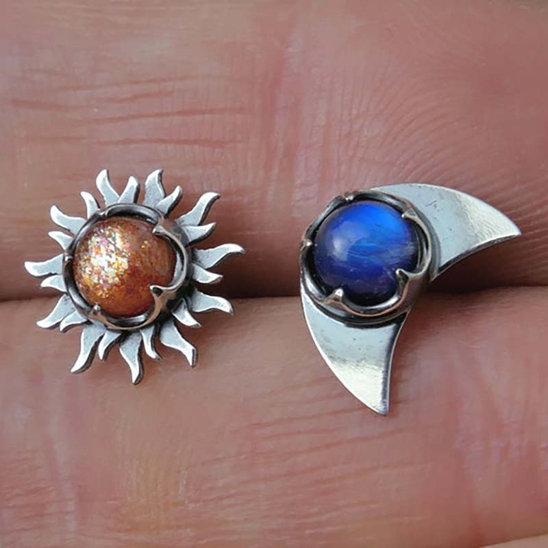 Boho Earrings Celestial Sun and Moon Earrings Crescent Phase