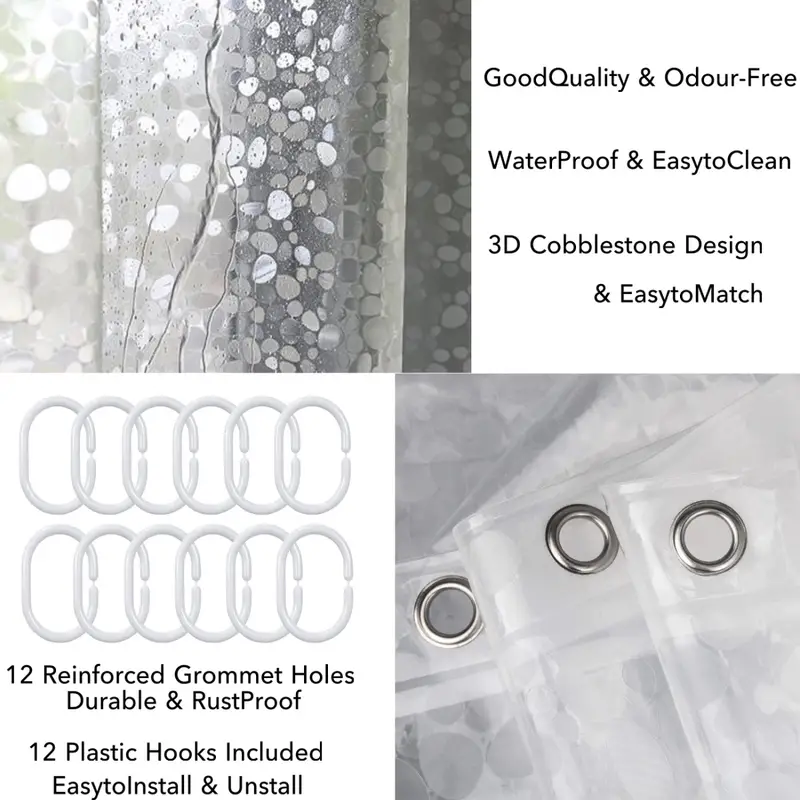Pebble Clear Shower Curtain Liner Peva 3d Plastic Shower - Temu