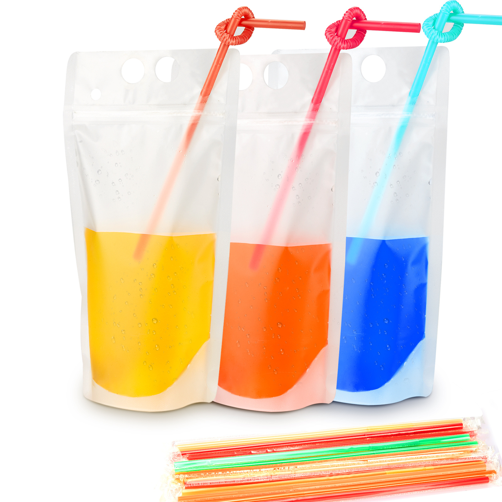Drink Pouches with Straw Holes, Freezable Juice Bags Pouches, Plastic  Pouches Drink Bags for Cold & Hot Drinks for Smoothies Juice Travel  Party(30/50/100PCS)