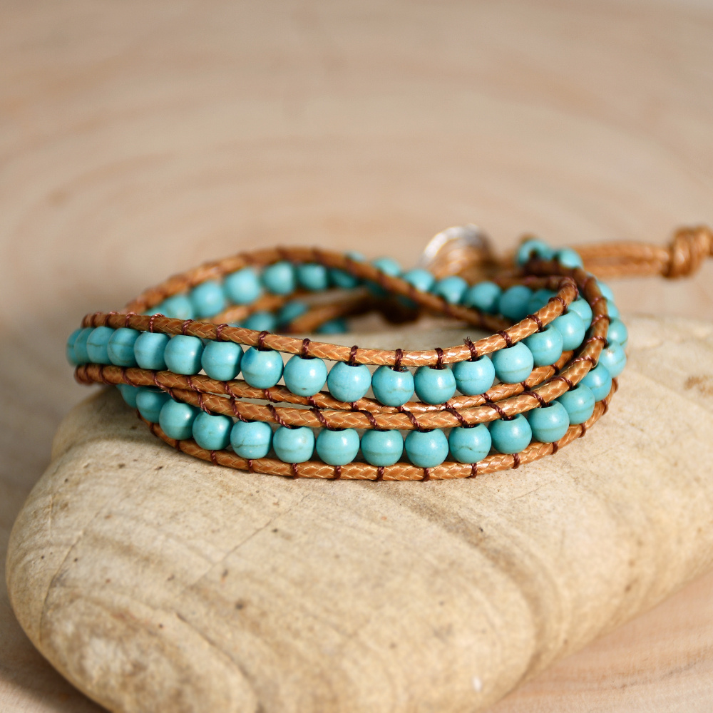 Women's Turquoise Beaded Wrapped Double Layered Bracelet