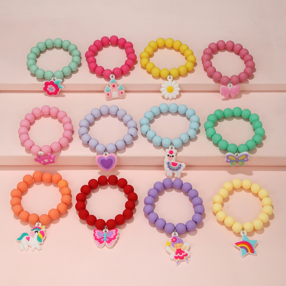 Unicorn Alpaca Crown Pvc Pendant Enamel Bead Bracelet 12-piece Set