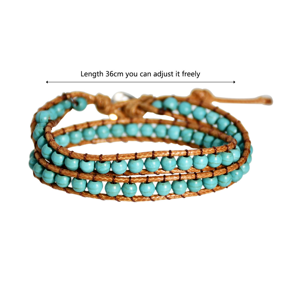 Women's Turquoise Beaded Wrapped Double Layered Bracelet