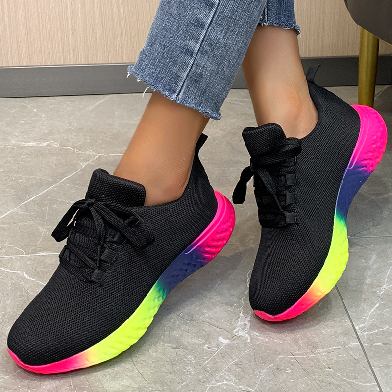 PMUYBHF Womens Sneakers Black Fashion Spring And Summer Women Sports Shoes  Flat Bottom Thick Bottom Light And Comfortable Running Shoes Lace Up  Colorblock And Casual Style 