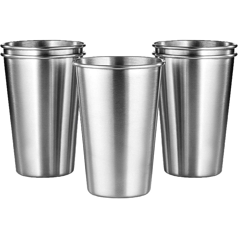 6 Packs 16oz Drinking Glasses Kids Stainless Steel Cups with