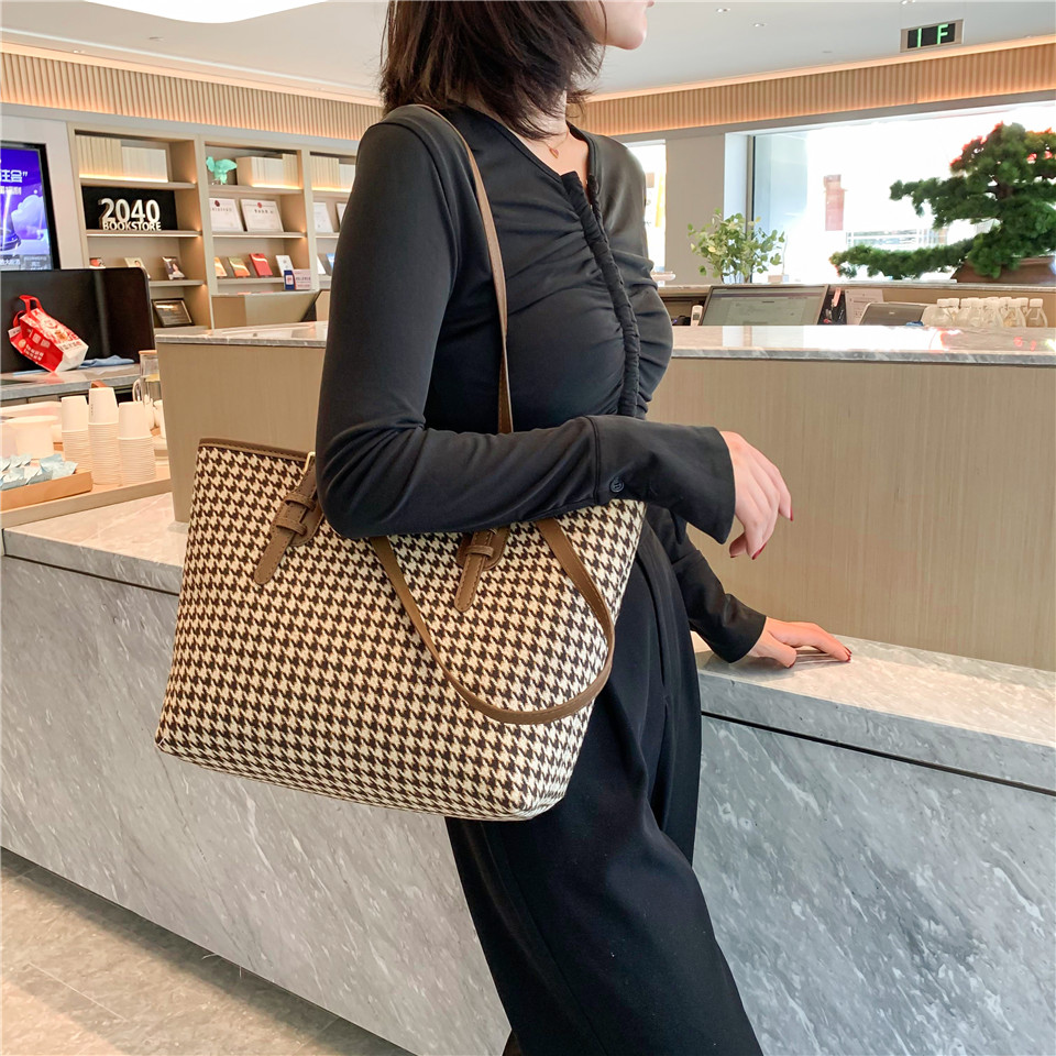 High Capacity Top Handle Bags For Women High Quality Houndstooth