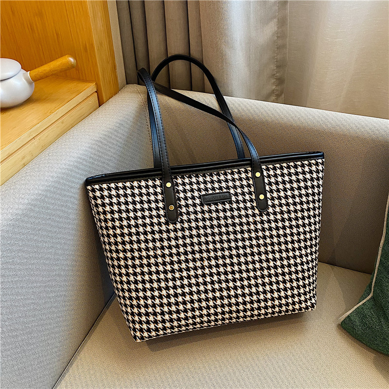 Houndstooth Pattern Large Capacity Tote Bag, Women's Shoulder Bag, Commuter  Bag - Temu