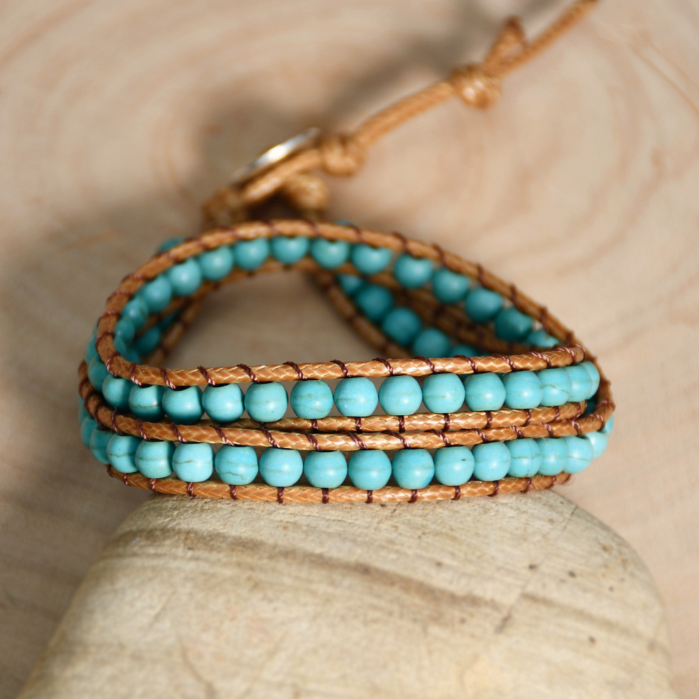 Women's Turquoise Beaded Wrapped Double Layered Bracelet